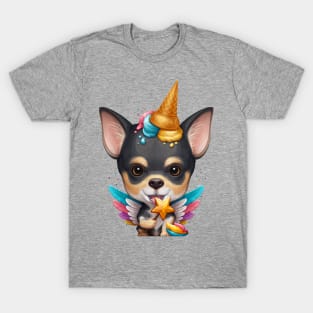 Tricolor Smooth Coat Chihuahua Ice Cream Unicorn T-Shirt